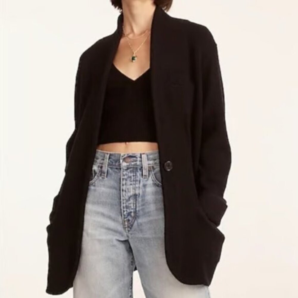 NWT J. Crew Cocoon Alpaca Blend Black Longline Minimalist sweater-blazer Size L
